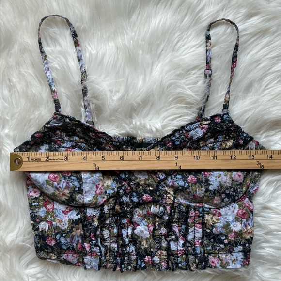 Y2K Wet Seal Floral Print Whimsygoth Ruffle Bustier Padded Crop Top Size M - Picture 6 of 7